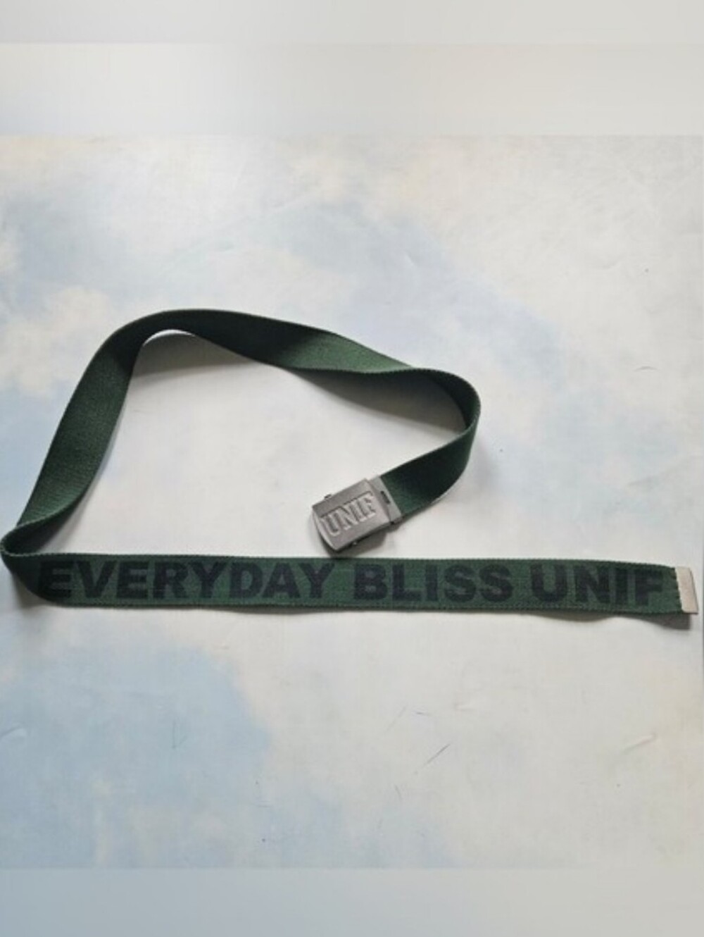 UNIF Dark Green "EVERYDAY BLISS" Webbing Belt with Metal Buckle Slide Belt OS